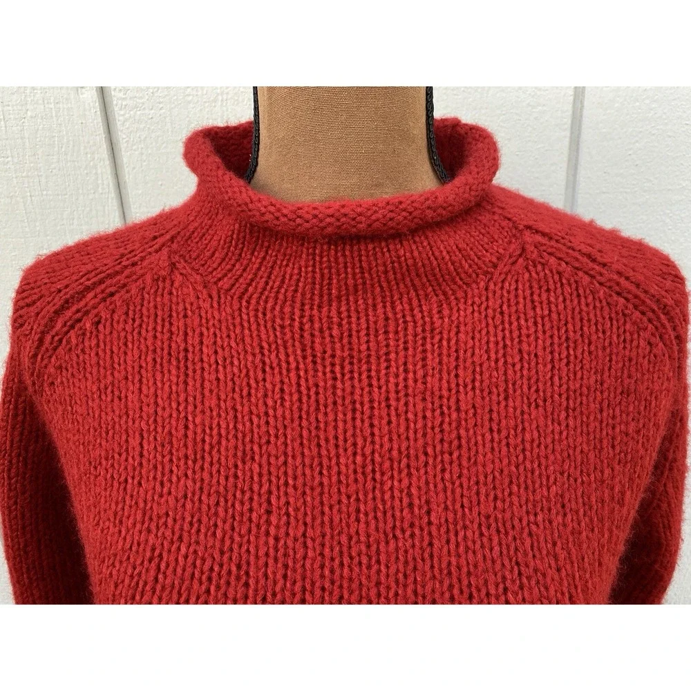 Apostrophe Women's Red Rolled Turtleneck Wool Blend Short Sleeve Sweater- Size L - Picture 2 of 11